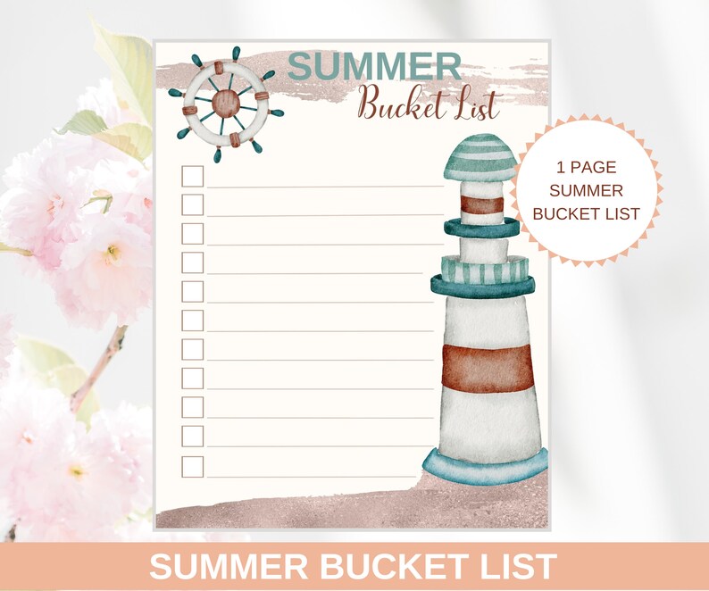 Summer Bucket List Printable Life Goals Planner, Goal Setting, Summer