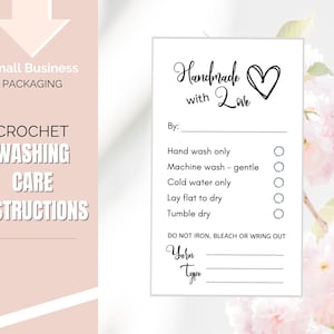 Afdrukbare onderhoudskaarten voor haken Wasinstructies, Handmade With Love-hangtags, vezelonderhoudslabel, handgemaakte haakonderhoudsinstructies, labels