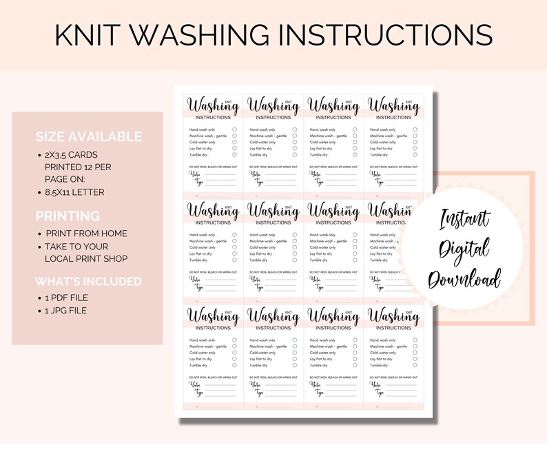 Printable Washing Instructions.pdf Printable Washing Instructions, Knit Care Tags, Fiber Care Card ...