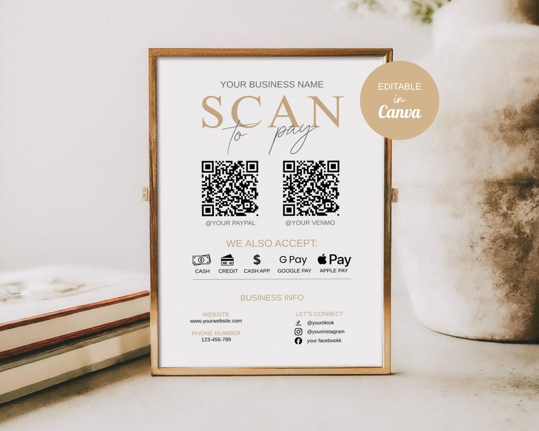 Editable Scan to Pay Template | QR Code Payment Sign for Small ...