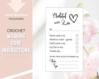 Crochet Care Cards Washing Instructions, Printable Crocheted With Love Hang Tags, Fiber Care Tag, Handmade Crochet Care Instructions, Labels