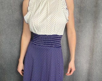 1980s Boho Style Polka Dot Maxi Dress with Ruffle Sleeves