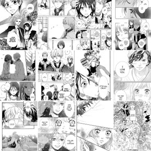 Op de afbeelding: Een collage van zwart-witte manga-panelen met personages in verschillende poses en uitdrukkingen. De panelen bevatten tekst in het Japans, zoals "Ik hou van je" en "Jij bent mijn kompas".