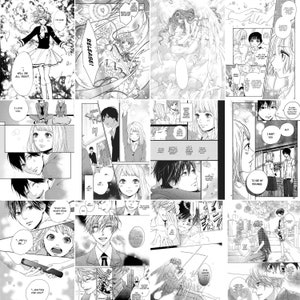 Op de afbeelding: Een zwart-wit manga-comicpaneel met een jonge vrouw met lang haar en een jonge man met kort haar. De vrouw kijkt de man met een droevige uitdrukking aan, en de man kijkt weg. De tekst in het paneel zegt "Ik hou van je".