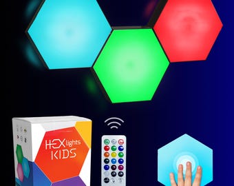 HEXlights Kids 3-pack Touch & Remote Controlled Lights—Enjoyed by Kids with Autism—Tap Tap Wall Lights for Sensory Room—Table Stand Included
