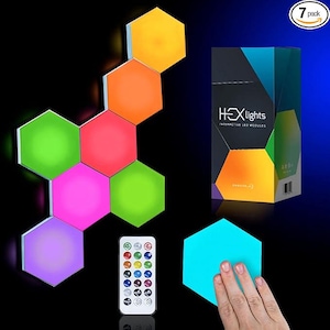 Emberela | HEXlights 7-Pack Hexagon LED Panels with Touch and Remote Control - Perfect Wall and Tabletop Lights for Decor.