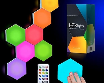 Emberela | HEXlights 7-Pack Hexagon LED Panels with Touch and Remote Control - Perfect Wall and Tabletop Lights for Decor.