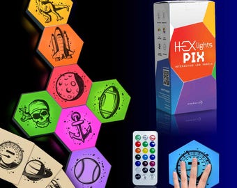 HEXlights Pix Boys Touch Hexagon Lights. Remote Controlled Light Tiles. Enjoyed by Kids with Autism as Tap Tap Wall Lights for Sensory Room.