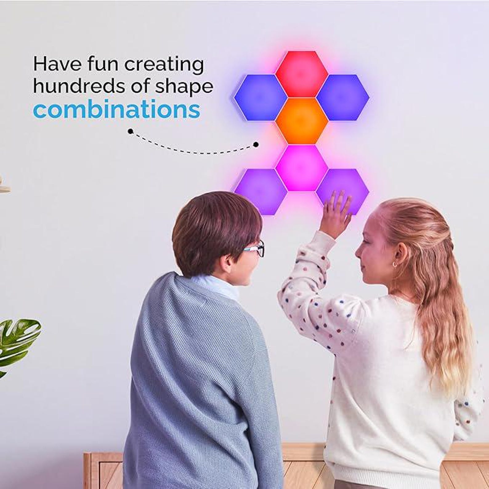 HEXlights SnapTap 7-Pack Sensory Lights – Touch & Remote Control, Magnetic Hexagon Tiles For Kids' Rooms, Autism Therapy & Classroom Calming Spaces