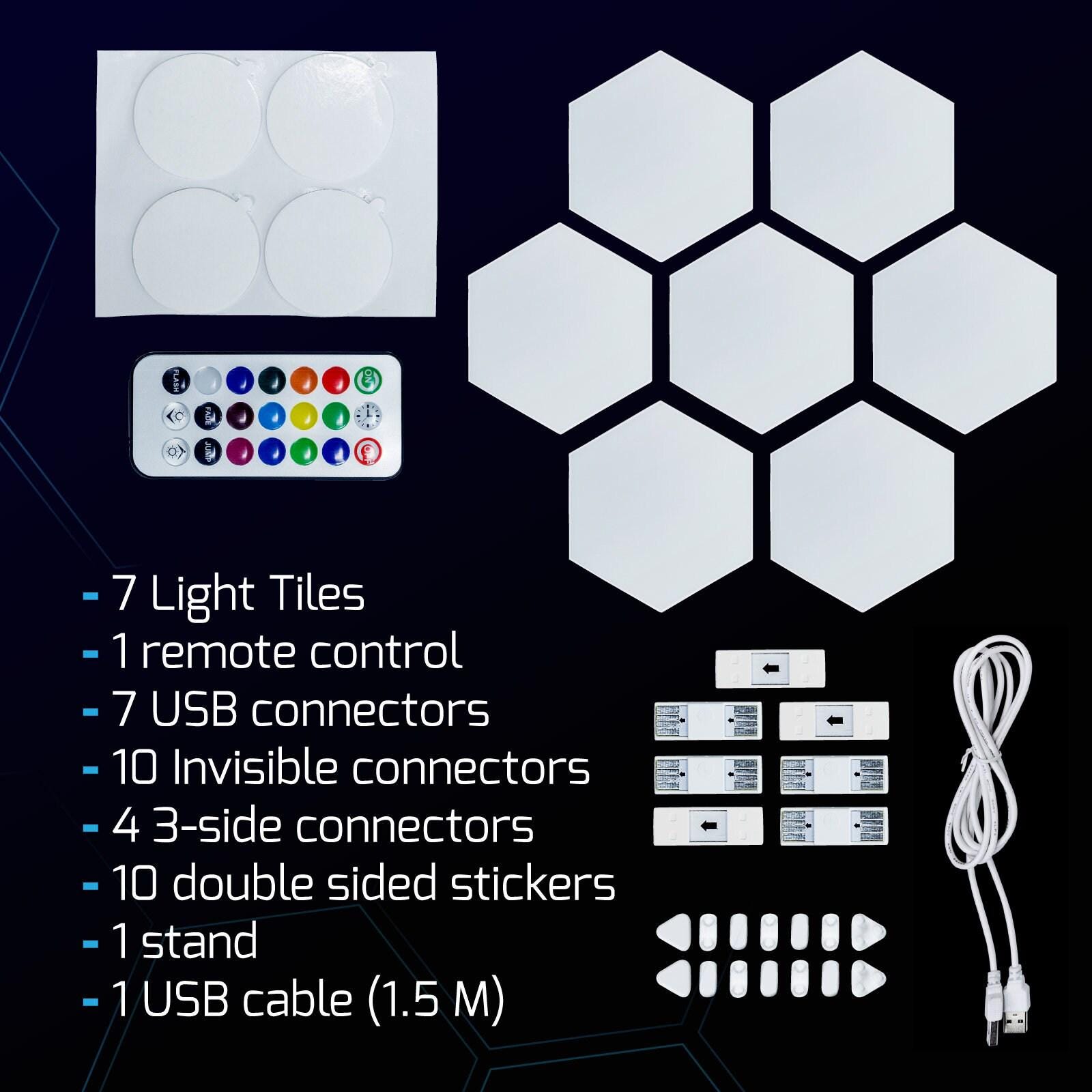 Emberela HEXlights 7er-Pack – Hexagonale LED-Lichtpaneele, Fernbedienbar & Berührungsaktiviert, Für Gaming & Sensorische Räume