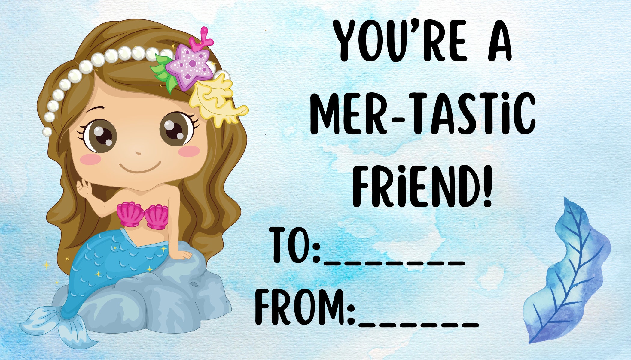 Mermaid Valentines Day Printable Kids Card. Instant Download Printable ...