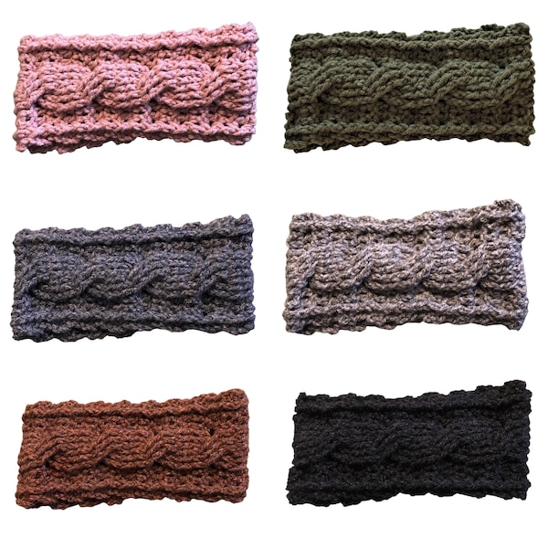 Crocheted cable knit headbands