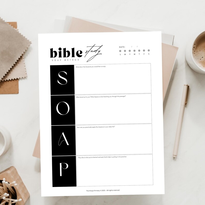 SOAP Bible Study Printable Worksheet | SOAP Method Template | Christian ...