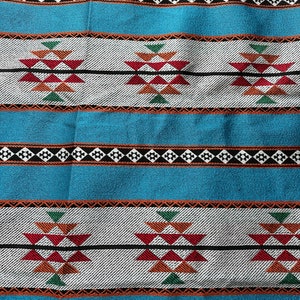 Jordanian Made Bedouin Sadu Fabric for Cushions, Tablecloths, Pillow Covers, 1.3 meters wide. Turquoise. Sold by the METER