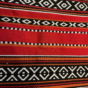 Jordanian Made Bedouin Sadu Fabric for Cushions, Tablecloths, Pillow Covers, 1.3 meters wide. Red/Orange. Sold by the METER