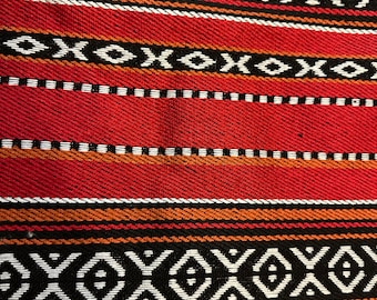 Jordanian Made Bedouin Sadu Fabric for Cushions, Tablecloths, Pillow Covers, 1.3 meters wide. Red/Orange. Sold by the METER