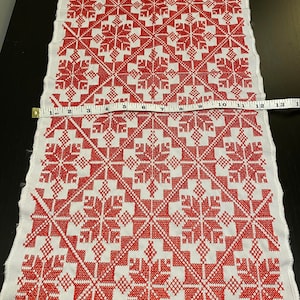Jordanian/Palestinian Tatreez Embroidery Fabric, Red/White, 12 inches Wide, Made in Jordan