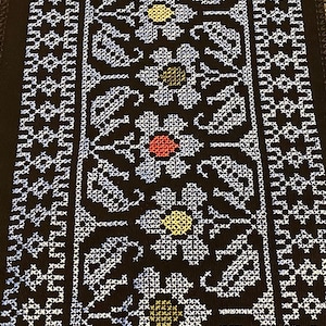 Authentic Jordanian/Palestinian Tatreez Embroidery Fabric, Blue Floral, Made in Jordan