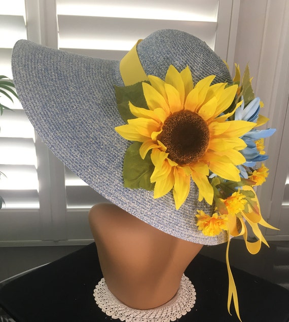 Ladies Spring Bonnet w Sunflowers- Lovely Vintage Derby Floral