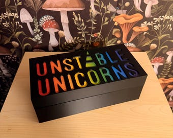 Unstable Unicorns Game Organizer Box | 3D Printed Card Case Fits Expansions, Sleeves