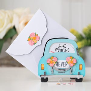 Just Married Reveal-kaart SVG | Interactieve kaart trouwauto SVG | Cricut trouwkaart gesneden bestand | DIY knutselen vrijgezellenfeest en jubileum