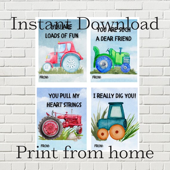 Digital Download Tractor Valentine Card Printable Editable
