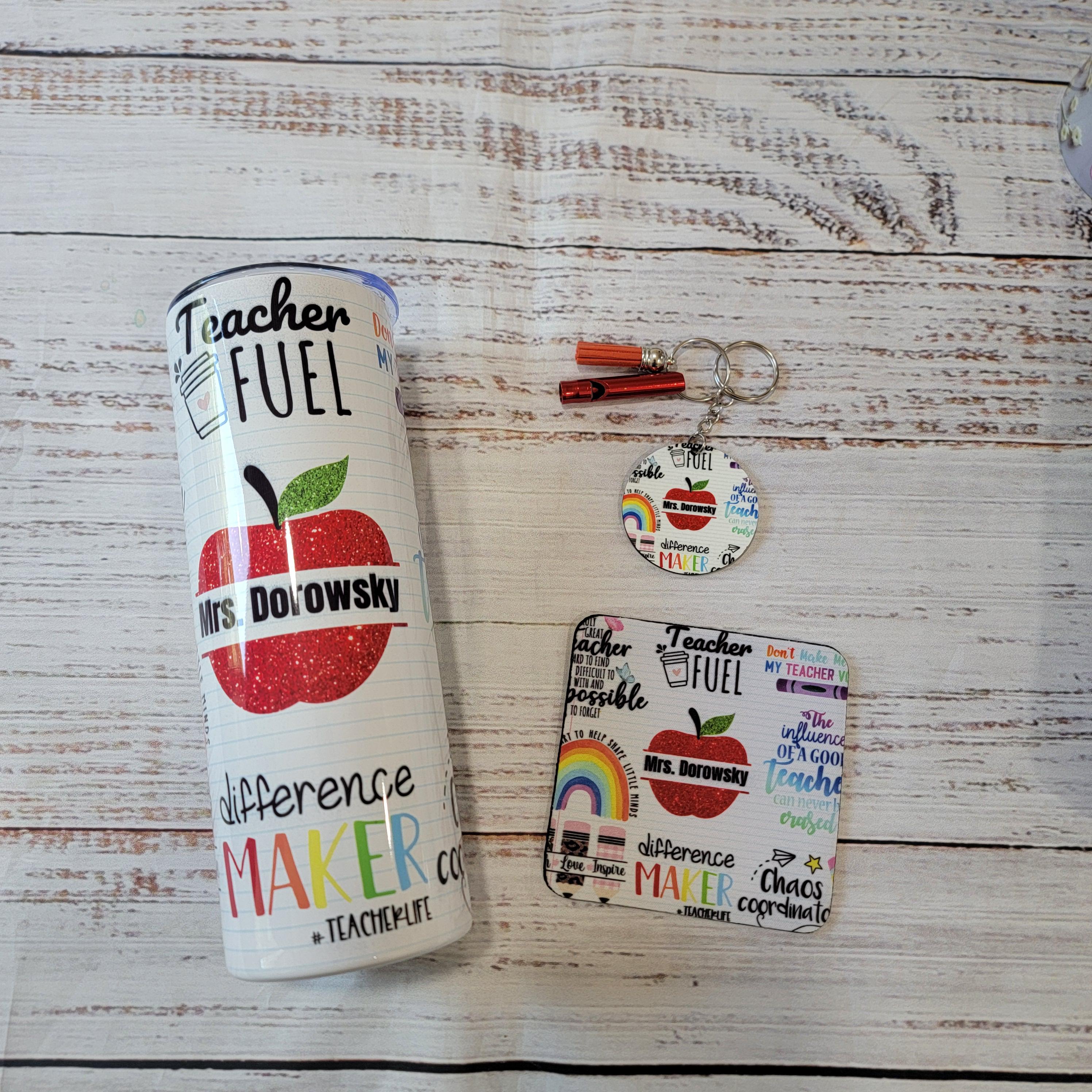 Personalized Teacher Gift Set – Custom Tumbler, Mug, Coaster, Keychain ...
