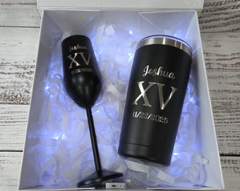 Personalized Quinceañera Gift Box – Engraved Tumbler & Toasting Glass Set