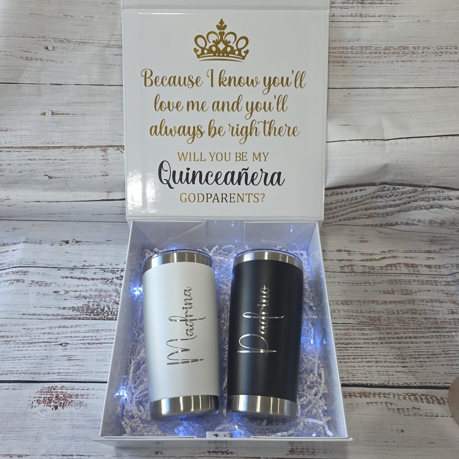 Quinceañera Godparent Proposal Box | Personalized Drinkware Gift Set