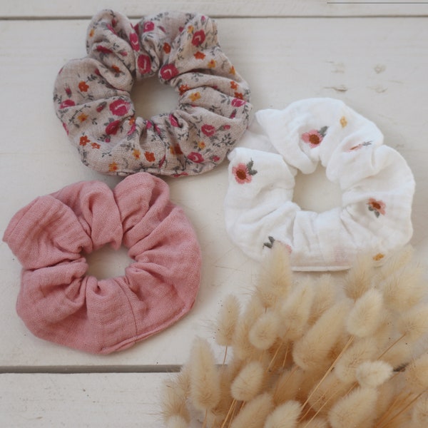 Chouchou enfant, chouchou cheveux, double gaze de coton, scrunchie, accessoire, accessoire enfant, élastique cheveux