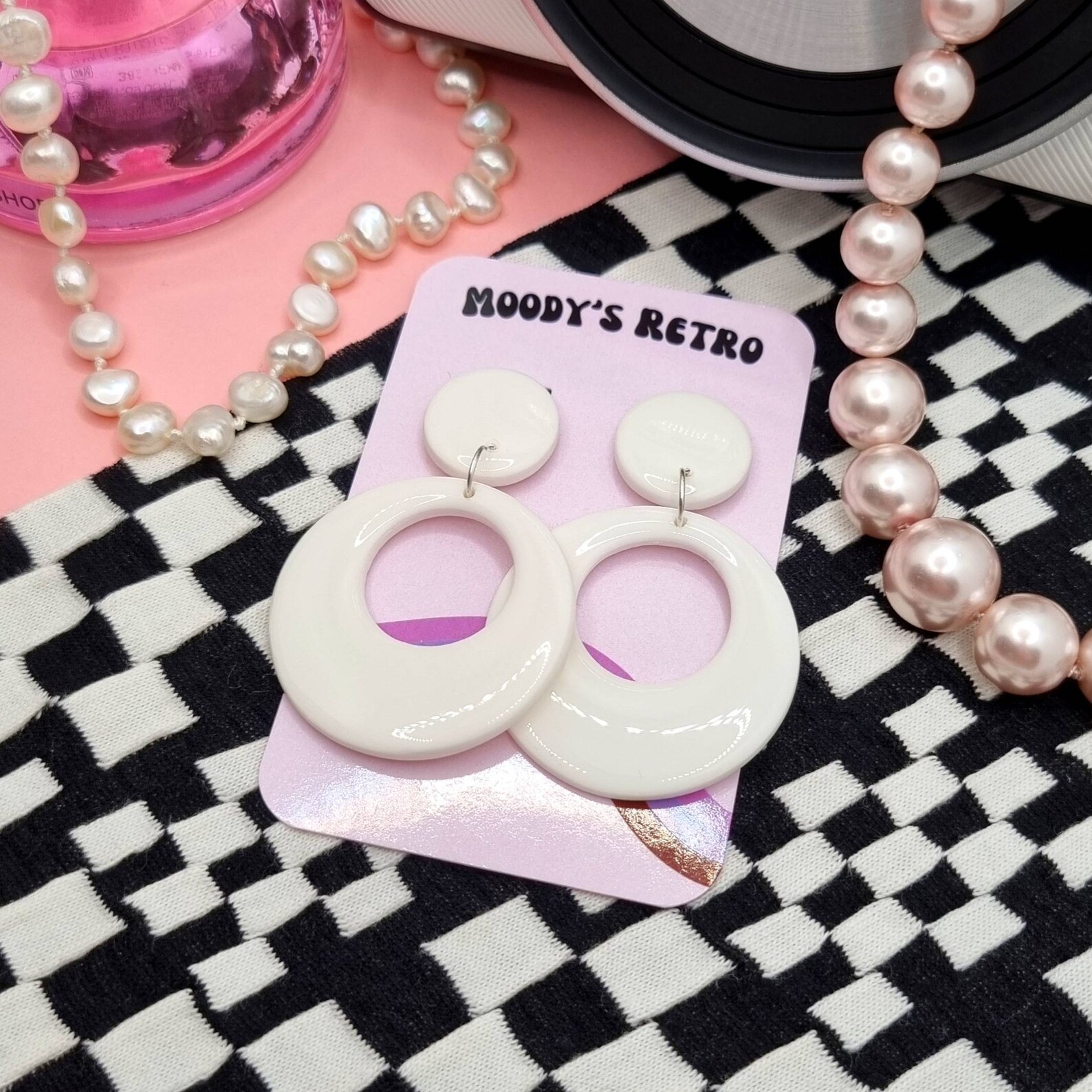 VINTAGE MOD HOOPS // 60's Fashion Earrings White Clay - Etsy UK