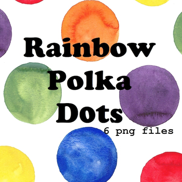 Rainbow Polka Dots Hand Painted Watercolor Clipart PNG Transparent Background High Resolution