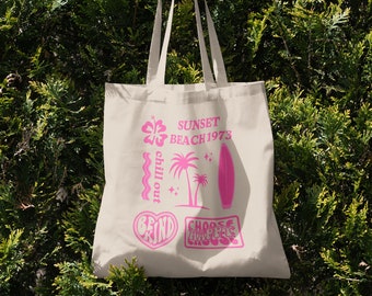 Coconut Girl Tote Bag, Tote Bag Aesthetic, Beach Bag VSCO, Flower Tote Bag, Cute Tote Bag, VSCO Gifts, Gift for Her Under 20, Surfer Girl