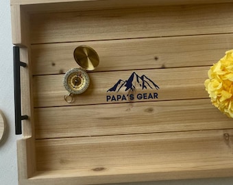Personalized Hiking Tray for Dad, Fathers Day Gift for Him, Mountain Serving Tray, Custom Hiker Gift, Rustic Wood Tray for Outdoor Lover