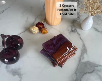 Posavasos artesanal de epoxi morado: Soporte para bebidas resistente al agua, regalo personalizado para decoración de bares y hogar.