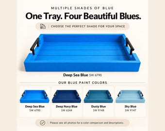 13x17 Wooden Serving Tray | Navy, Dusty, Sky Blue Options | Coffee Table Decor