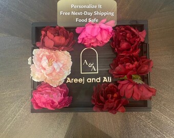 Bandeja de servir personalizada para bodas - Nombres personalizados, apta para alimentos, 6 diseños, negra y dorada