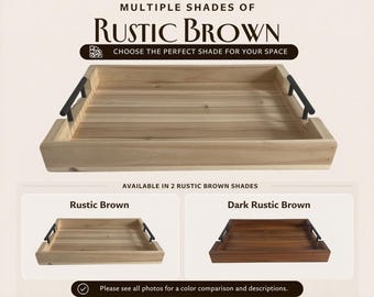 Rustic Home Decor Tray | Rustic Brown Wooden Ottoman Tray | Farmhouse Coffee Table Decor with Handles