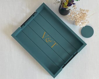 Bandeja de servir azul empolvado hecha a mano de 13x17 pulgadas / Decoración personalizada para mesa de centro