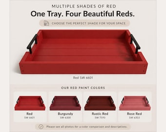 Red Serving Tray Personalized | Wood Tray with Handles | Burgundy Rustic Red Rose Options | Coffee Table Decor Gift