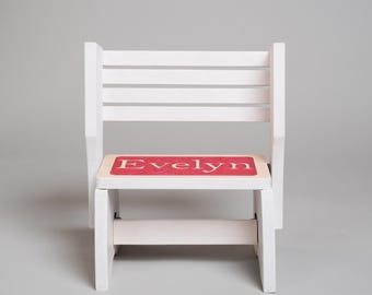 Personalized White Step Stool for Kids: Indoor/Outdoor Seat for Kitchen, Bathroom & Bedroom