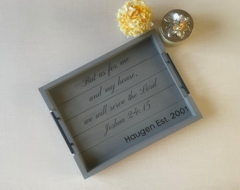Personalized Christian Family Name Tray, Joshua 24:15 Serving Tray, Bible Verse Wedding Gift, Housewarming Gift, Established Family Tray