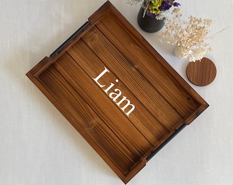 13 x 17 Dark Brown Ottoman Tray for Living Room, Serving Tray for Coffee Table, Kitchen Decorative Tray with Handles