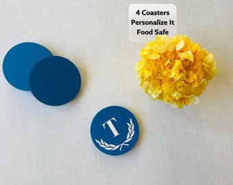 Posavasos azules personalizados - Posavasos con nombre personalizado, juego de 4