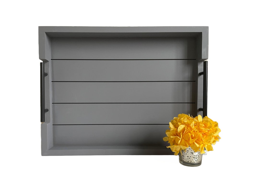 Light Grey Ottoman Tray With Handle for Living Room Serving Tray for Coffee Table Kitchen