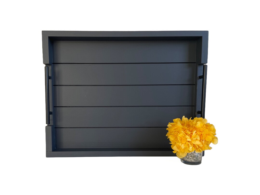 Black Ottoman Tray for Living Room Serving Tray for Coffee Table