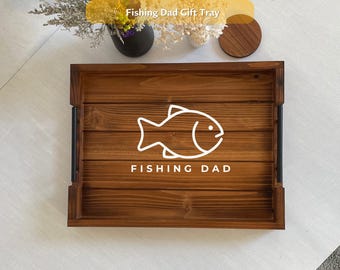 Personalized Fishing Dad Tray, Custom Fisherman Gift, Father’s Day Wood Serving Tray, Fish Icon Tray for Dad Grandpa
