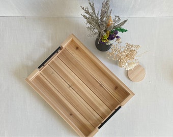 13 x 17 Light Brown Ottoman Tray Gift for Fathers Day, Serving Tray for Coffee Table, Kitchen Decorative Tray with Handles