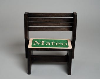 Personalized Black Kids Step Stool, Wooden Toddler Chair, Indoor Outdoor
