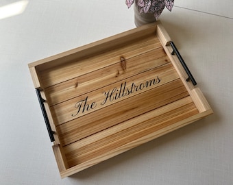 Personalized Family Name Serving Tray, Custom Wooden Ottoman Tray, Housewarming Gift, Wedding Gift, Family Name Tray, Custom Rustic Tray